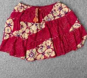 Karma Nepal Craft Patchwork Tiered Mini Skirt Skort w/Pockets Festival Free Size